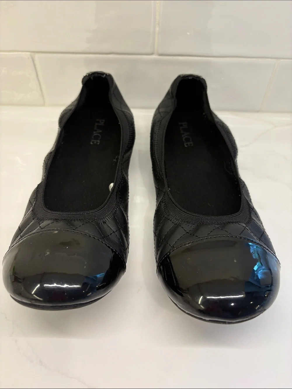 The Children's Place Black Quilted Patent Toe Ballet Flats